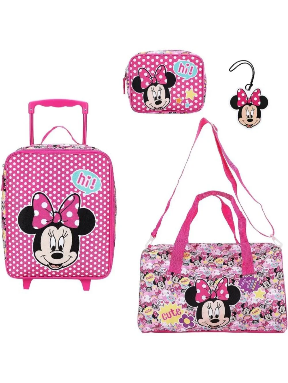 Classic Minnie Mouse 4-Piece Kids Luggage Set - Pilot Case, Duffle Bag & Tags